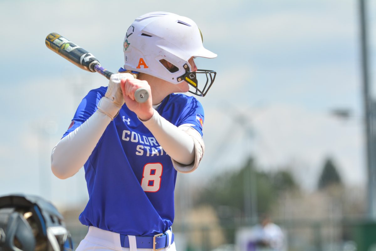 Brooke Bohlender ready to bat against San Diego State April 5. Brooke and her teammates defeated San Diego State with a score of 2-0.