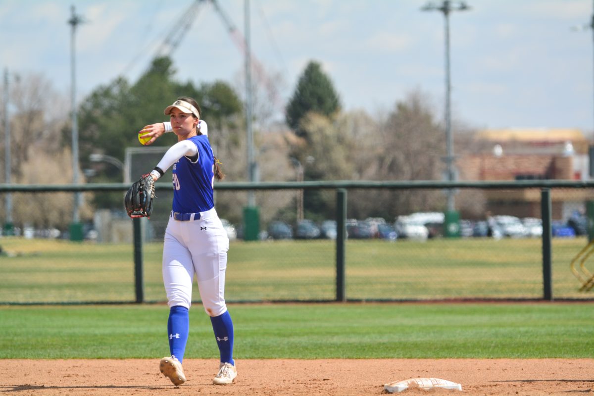 Jordan West throwing the ball back to the pitcher after getting the ball from outfield April 5. Jordan and her teammates defeated San Diego State with a score of 2-0.