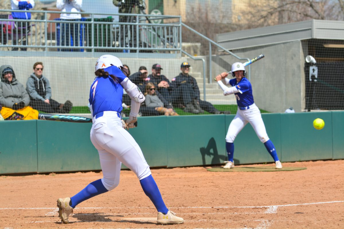 Autumn Rutherford hitting a home run against San Diego State April 5. Autumn’s home run led Colorado State University to gain the lead and win with the score of 2-0.