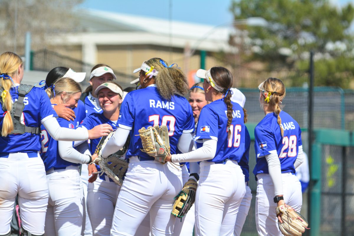Jailey Wilson and her teammates celebrating their win against San Diego State April 5. Colorado State University defeated San Diego State with a score of 2-0.