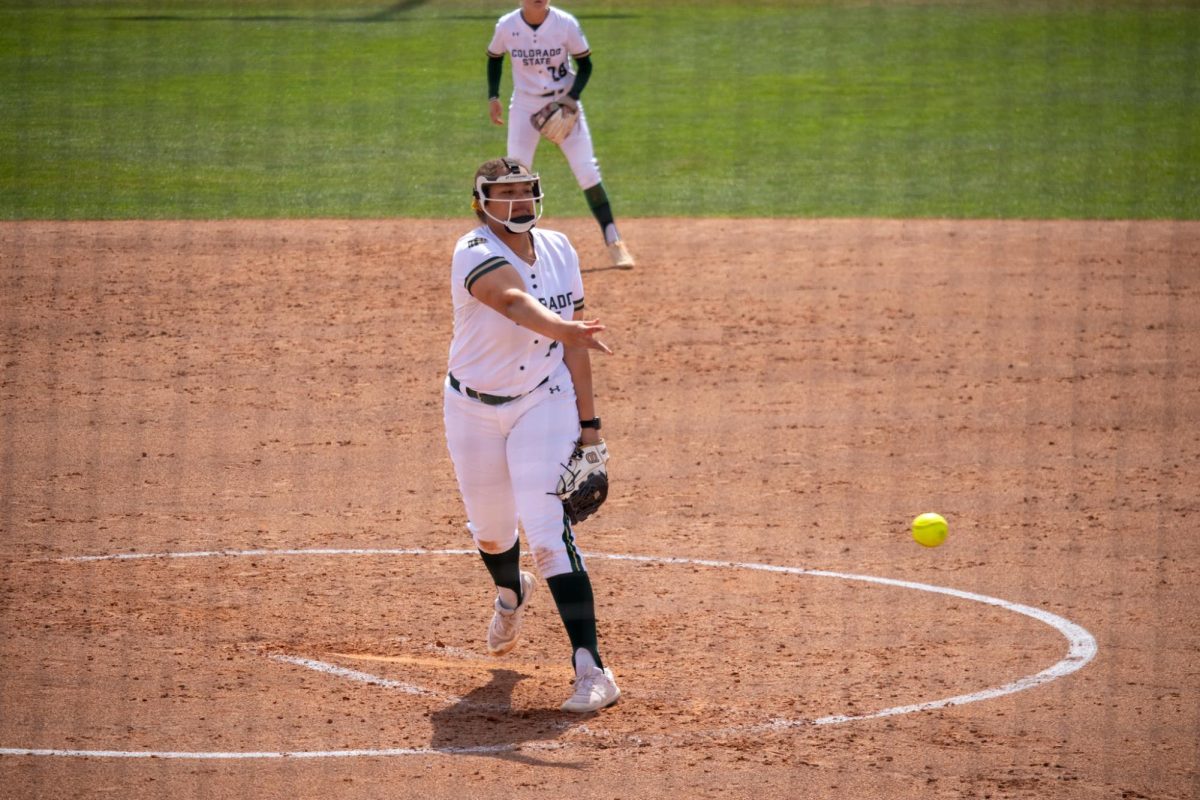 Giselle Bentley (14) pitches during the match against San Diego State University April 6.
