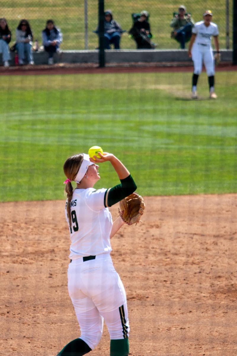 Kyra Smith (19) throws the ball during the match against San Diego State University April 6.