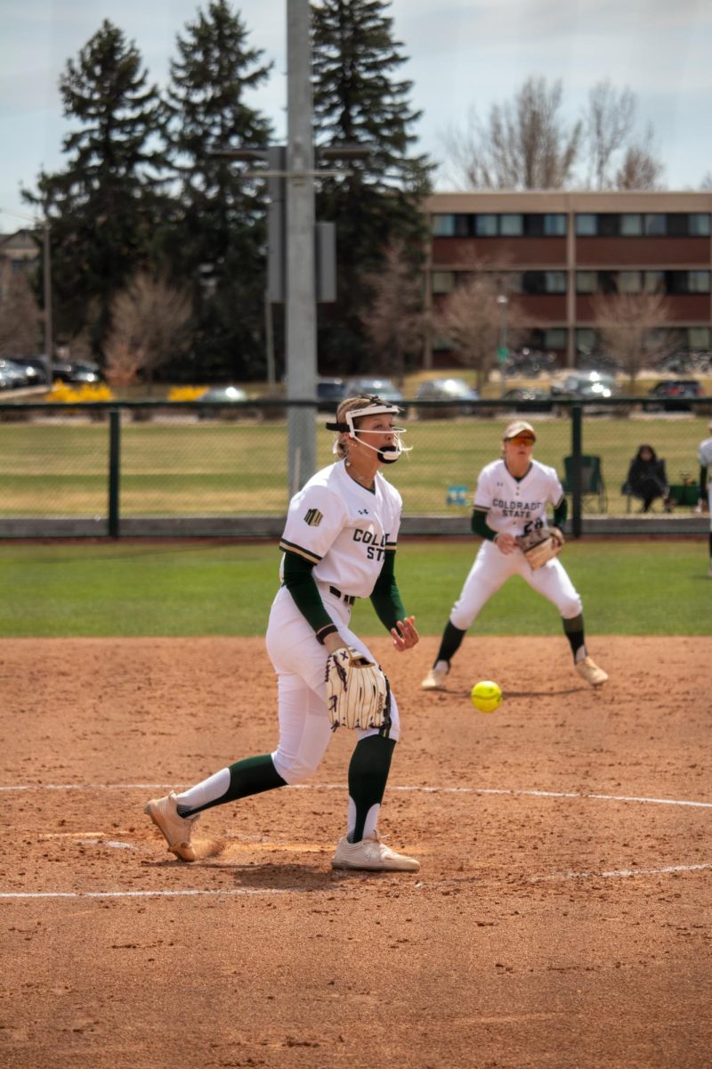 Reagan Wick (12) pitches the ball during the match against San Diego State University April 6.
