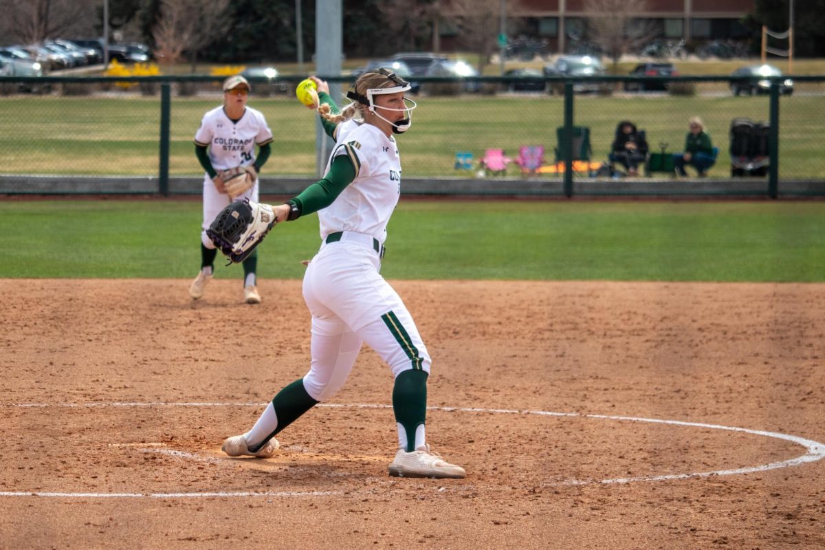 Reagan Wick (12) pitches the ball during the match against San Diego State University April 6.