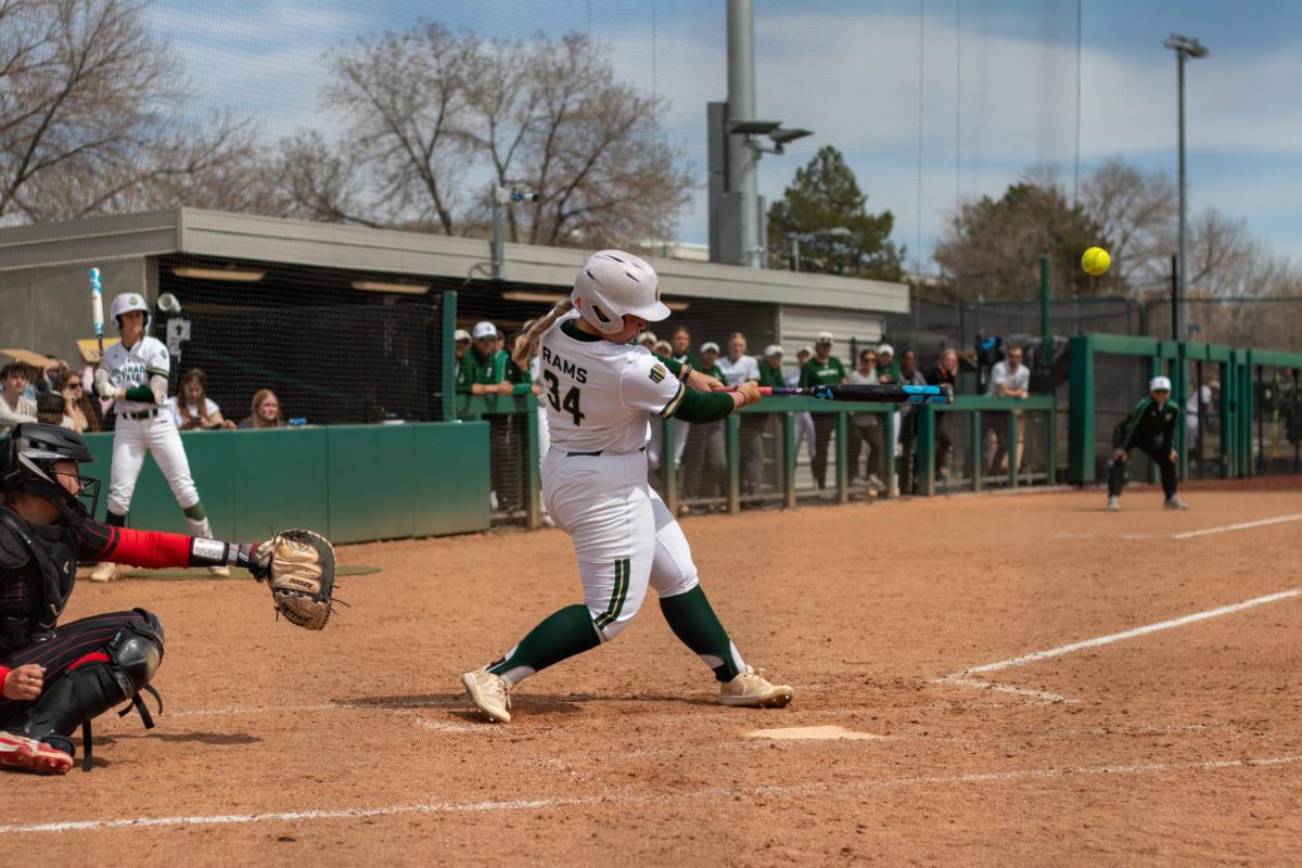 Abby Edwards (34) hits the ball during the match against San Diego State University April 6.
