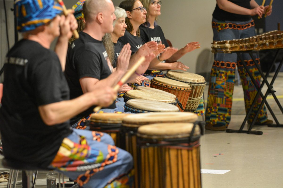 Music being performed by drummers at the Francophone Music Festival April 12. This festival showcased music, food and fashion. 