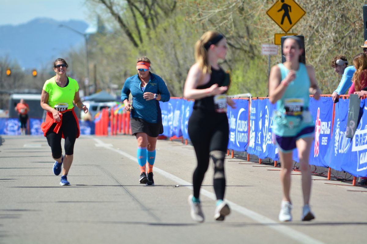 Tasha Marchant and three other runners finishing the Horsetooth Half Marathon April 13. The Horsetooth Half Marathon was 13.1 miles that started at Horsetooth and finished at New Belgium. 