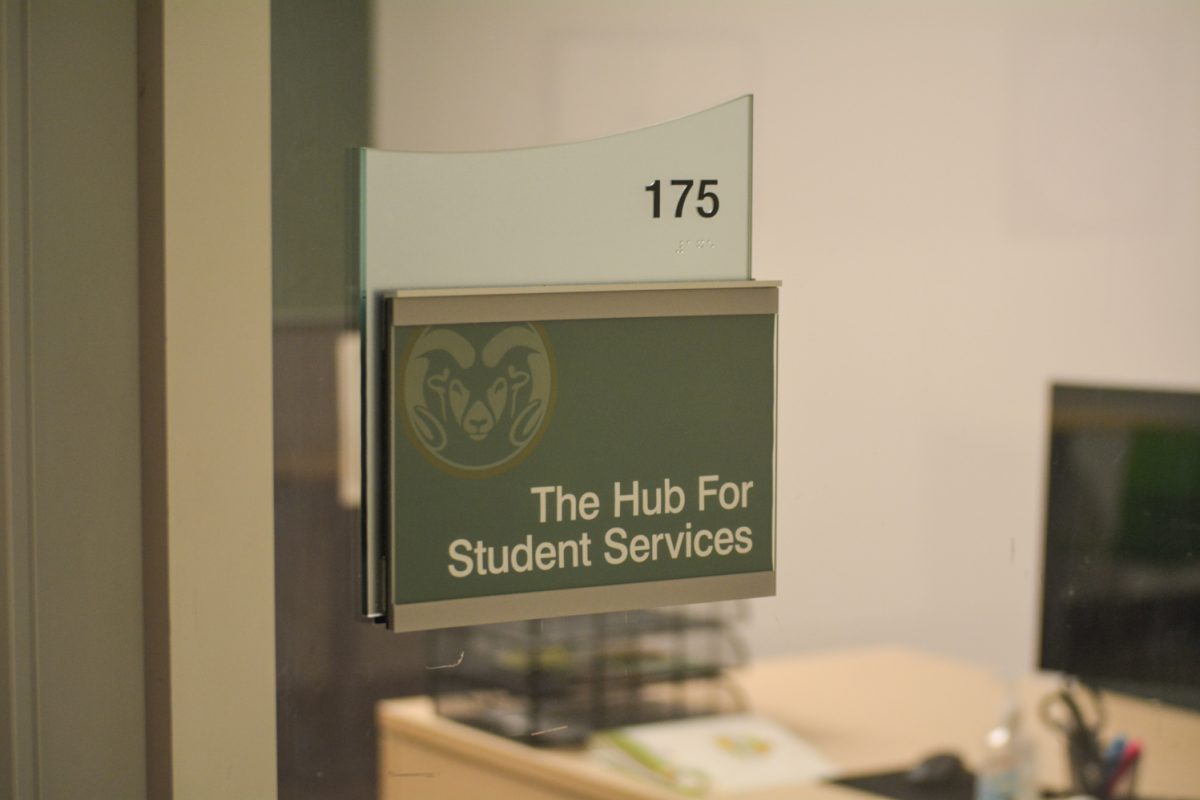 The HUB for student serives sign and room number April 21. This servic e is meant to make it easier for students to access services and get help faster.