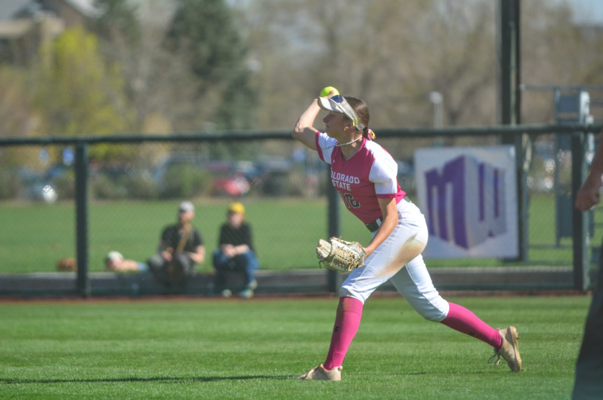 Lauren Stucky throwing the ball to the second base to get a Fresno State player out April 26. Lauren and her teammates played a good first game however lost the second game to Fresno State.