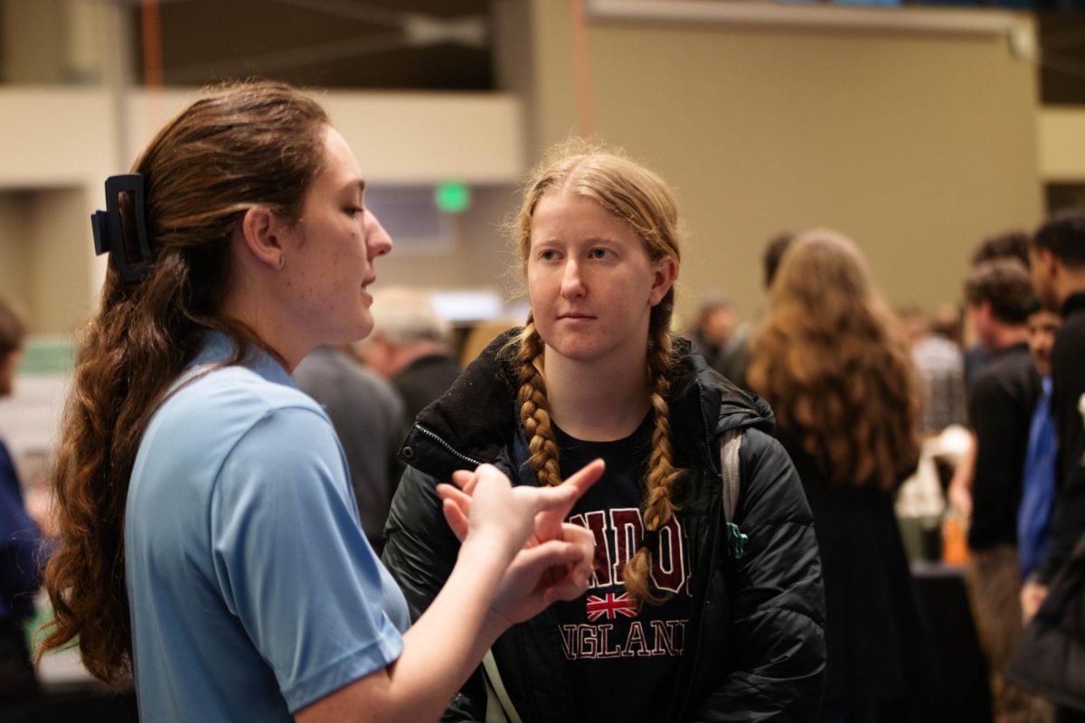 Lauren Kettler explains the details behind Step Up Prosthetics purpose of 3D printed prostethics during Colorado State University's College of Engineering E-Days at the Lory Student Center in Fort Collins Colorado on April 18. Photo taken by Erica Pickering.