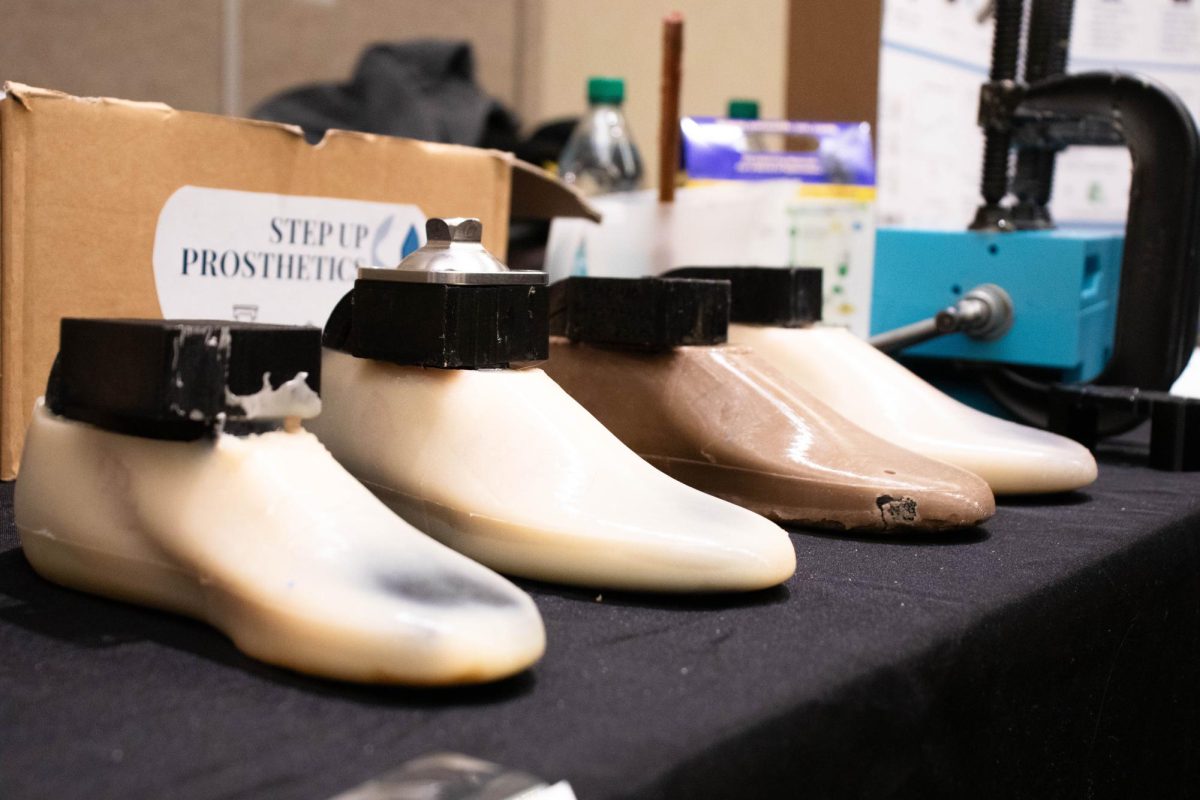 At Colorado State University's College of Engineering E-Days 3D printed prosthetics prototypes of feet are displayed for the team Step Up Porsthetics in the Lory Student Center in Fort Collins Colorado on April 18. Photo taken by Erica Pickering.