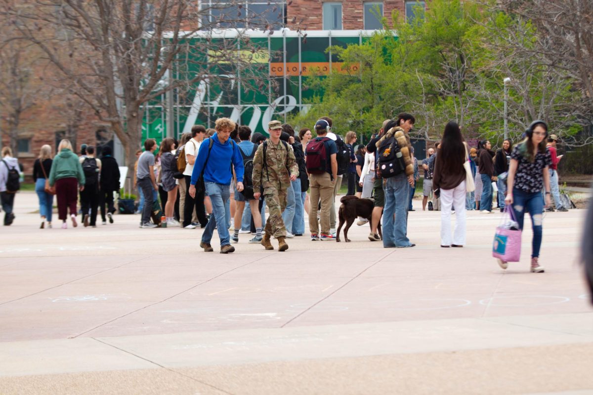 Students at Colorado State University walk the plaza of the Lory Student Center at Colorado State University in Fort Collins Colorado on April 24. Photo taken by Erica Pickering.