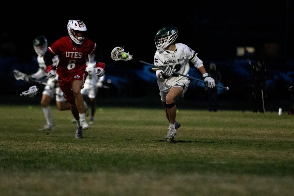 Nico Deleon handles the ball in Colorado State University's lacrosse game against University of Utah April 4. Colorado State University won 15-9. 