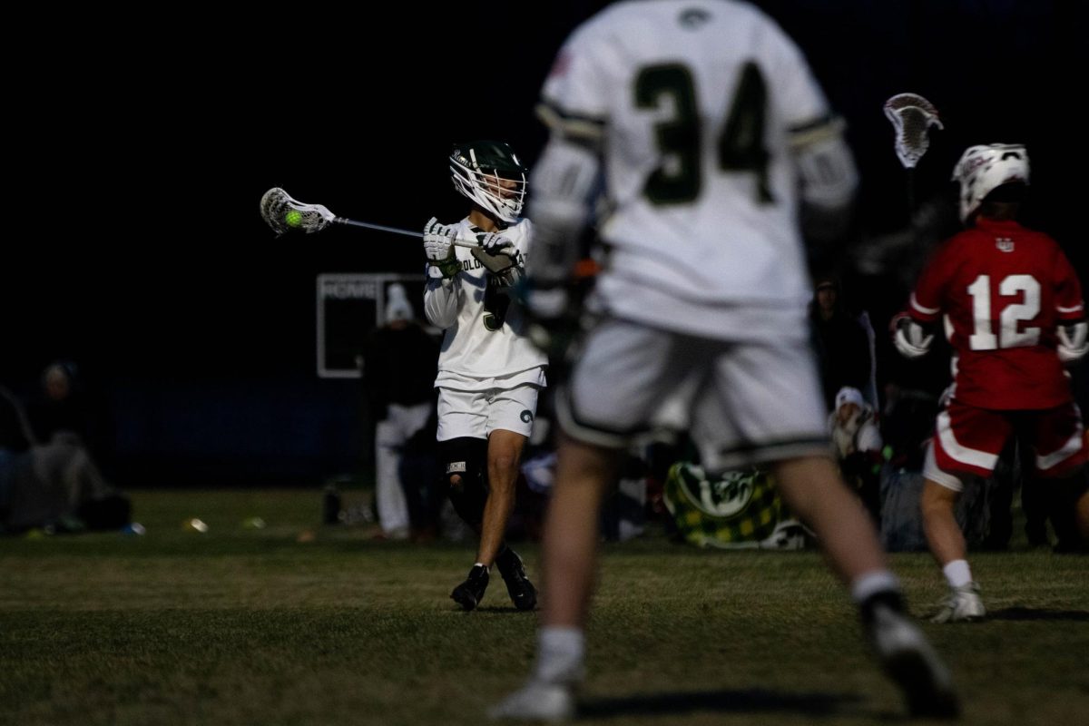 Joe DeDonatis prepares to pass the ball in game against University of Utah in Fort Collins Colorado at Colorado State University on April 4. Colorado State University wins 9-4. Photo taken by Erica Pickering.