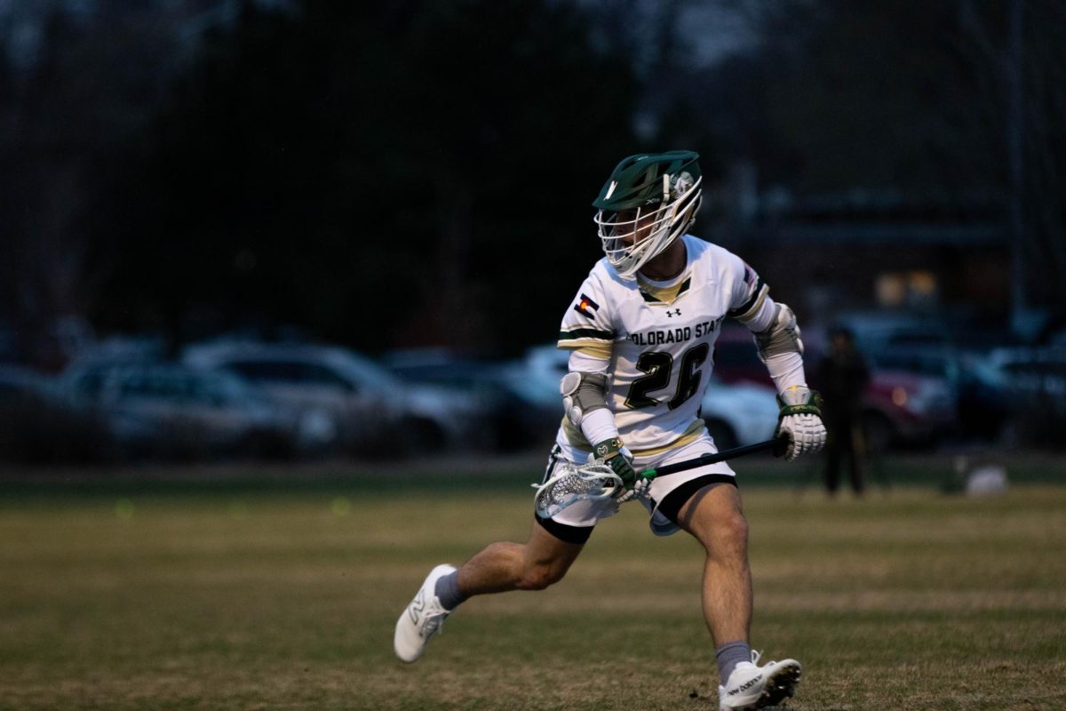 Evan Shanks defends against the Utes in game against University of Utah in Fort Collins Colorado at Colorado State University on April 4. Colorado State University wins 9-4. Photo taken by Erica Pickering.