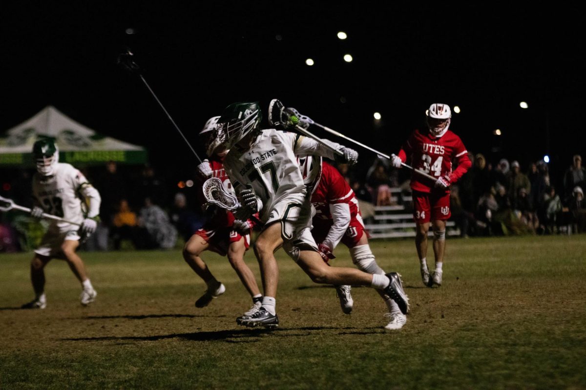 Kevin Carson penetrateshis way through the defense in game against University of Utah in Fort Collins Colorado at Colorado State University on April 4. Rams win 9-4. Photo taken by Erica Pickering.