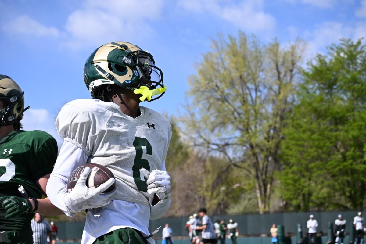 Tay Lanier (6) jogs after a catch during a Colorado State University football Spring camp April 24.