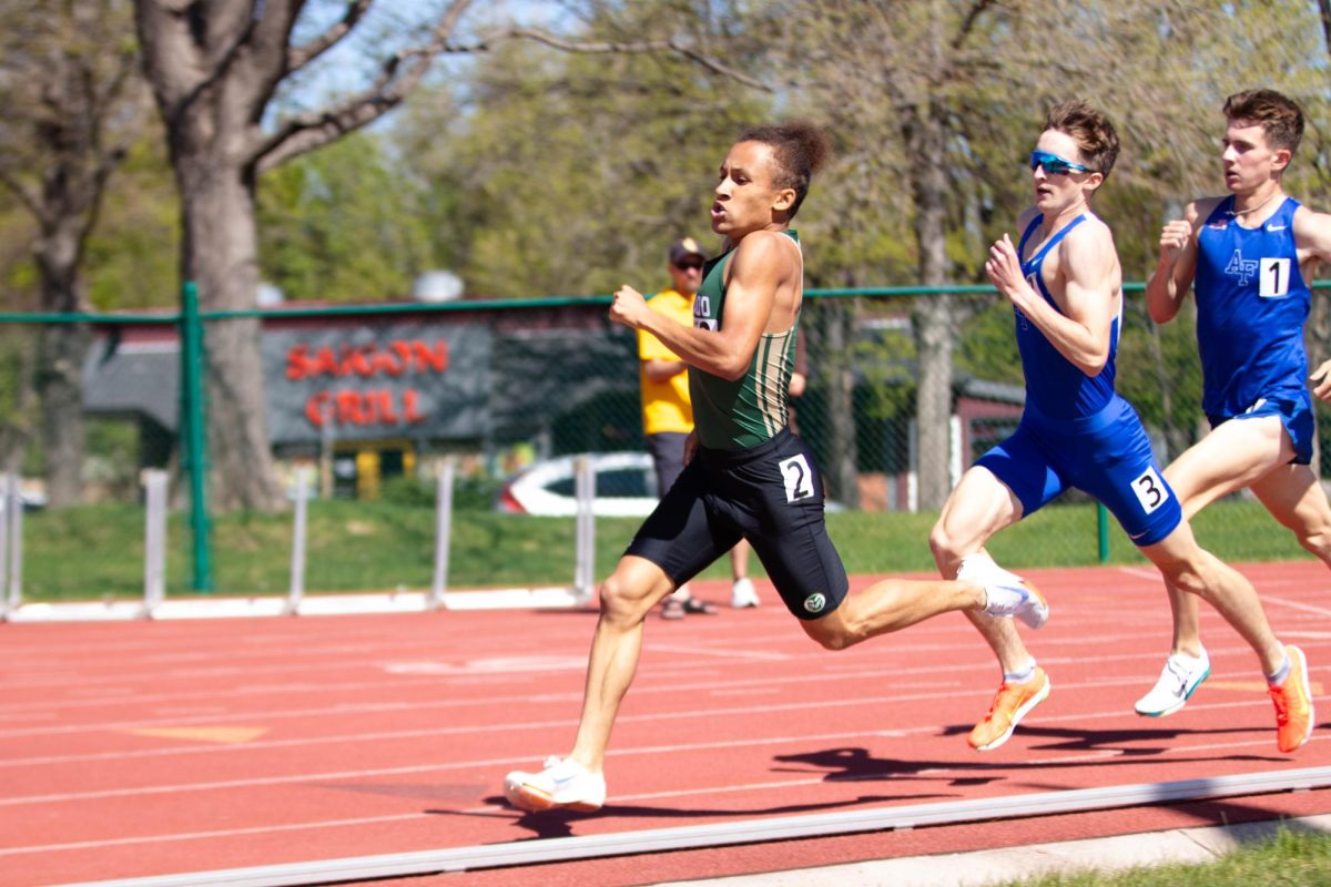 Reuben Holness runs during the 800 meter event during the Doug Max Invitational track meet at Colorado State University in Fort Collins Colorado on May 3. Photo taken by Erica Pickering.