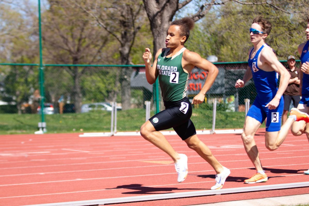 Reuben Holness runs string during the men's 800 meter event during the Doug Max Invitational track meet at Colorado State University in Fort Collins Colorado on May 3.  Photo taken by Erica Pickering.