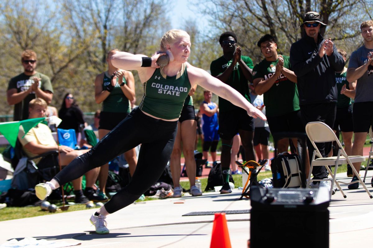 Mya Lesnar during the women's shot put event at the Doug Max Invitational track meet at Colorado State University in Fort Collins, Colorado May 3. 