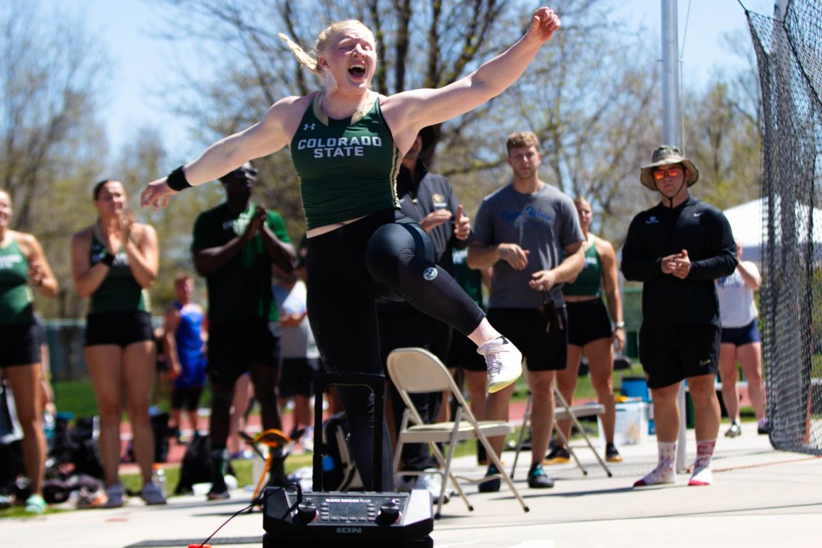 Mya Lesnar throws during the women's shot put event at the Doug Max Invitational track meet at Colorado State University May 3.