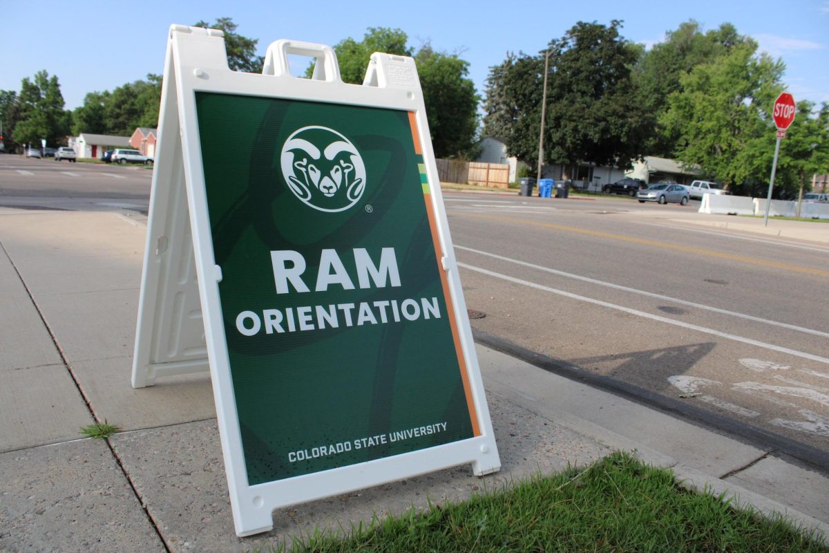 Signs around campus direct new Colorado State University students and their families to Ram Orientation where they attend informational sessions, meet their peers and prepare for the upcoming school year July 18.