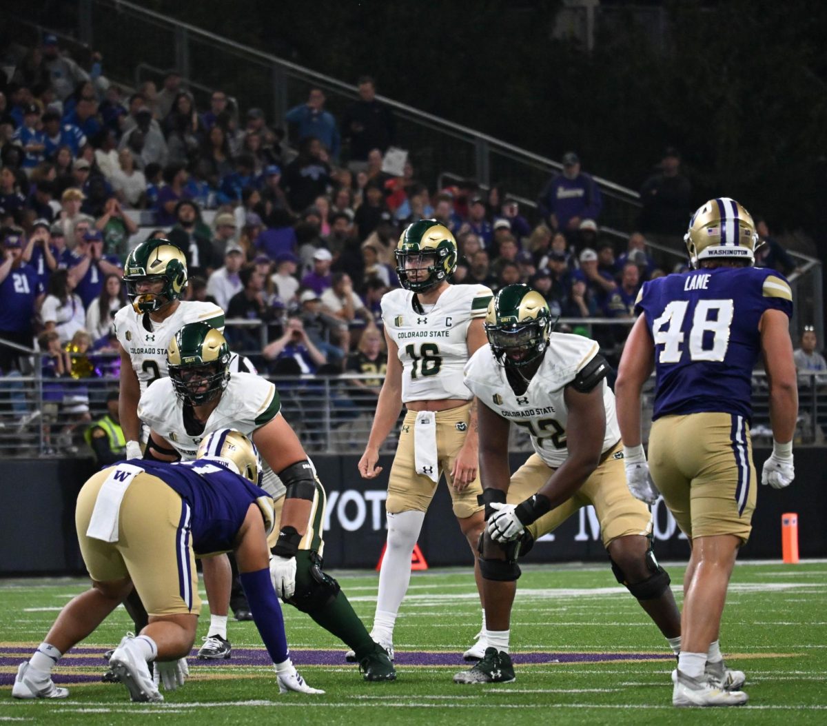 The Rams offense lines up on offense during Colorado State Football's game against Washington Aug. 30. UW defeated CSU 38-21. 