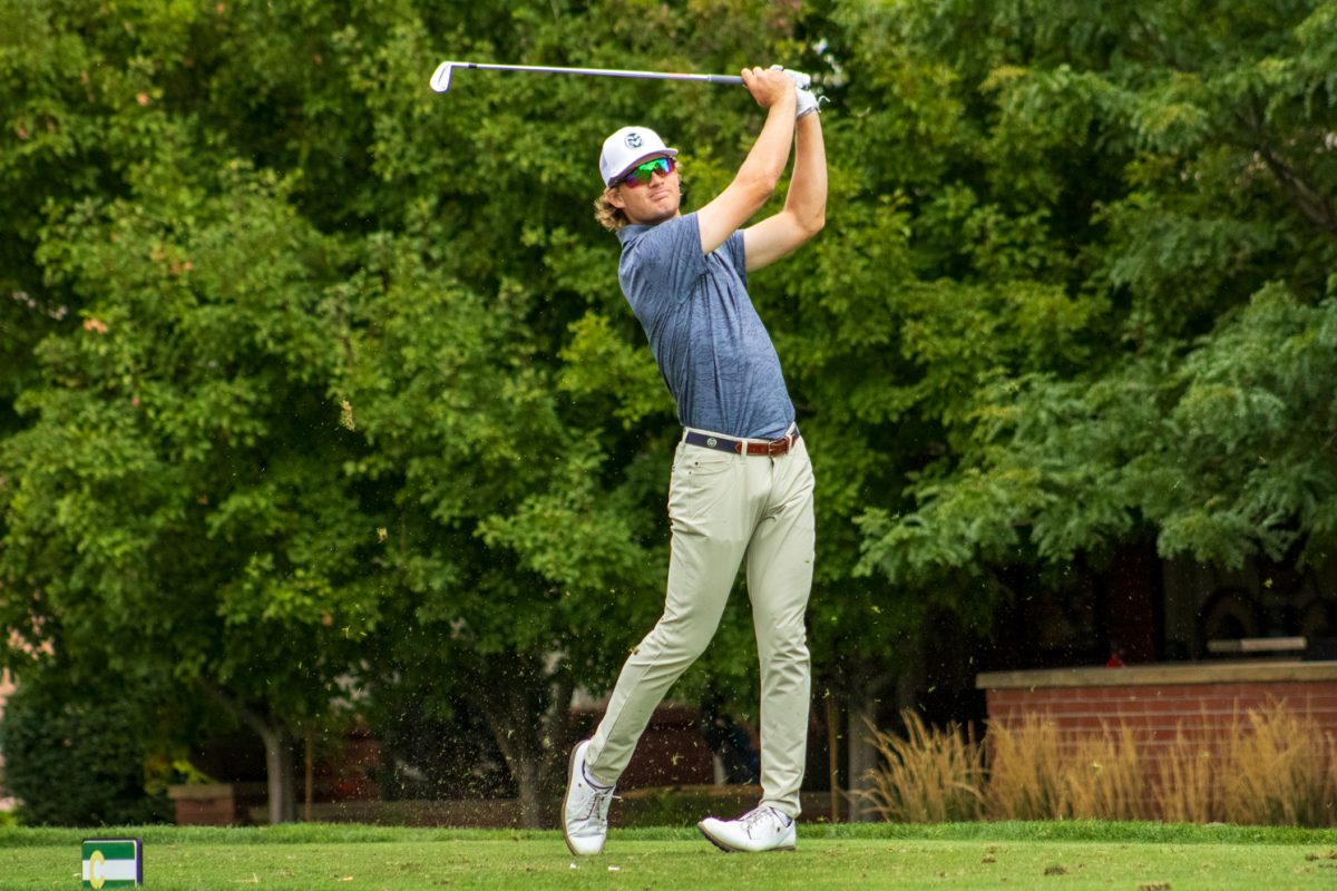 Charlie Tucker watches his tee shot during the Colorado State University's Ram Masters tournament Sept. 12