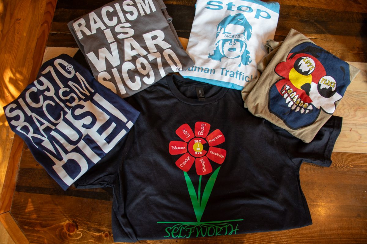 Sic970 merchandise sits displayed at The Colorado Room in Fort Collins Sept. 5.