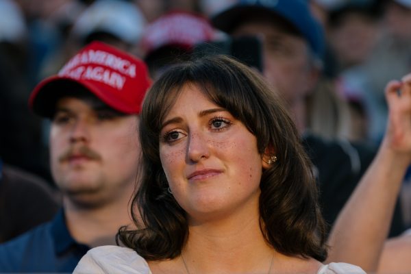 A women in a crowd.
