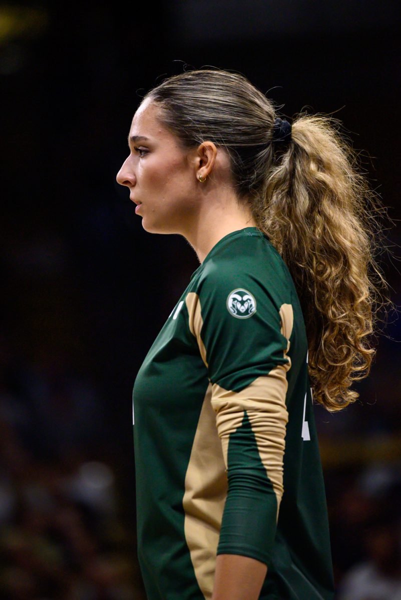 Colorado State University outside hitter Maria Brun (26) readies herself before the first set of CSU's game against the University of Colorado Sept. 19. CSU won 3-1.