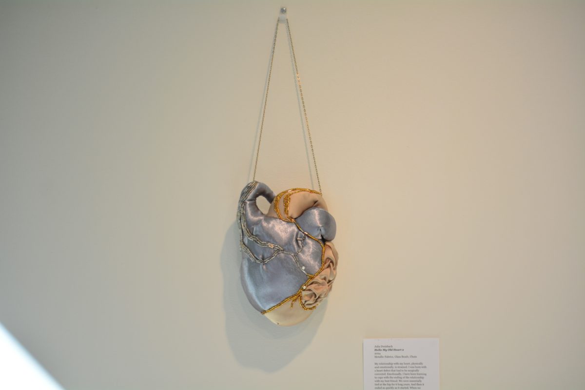 This piece is named "Hello my old heart 2" and was made by artist  Julia Dreisbach Sept. 25. This piece is showcased at the Off The Clock gallery at the Lory Student Center.