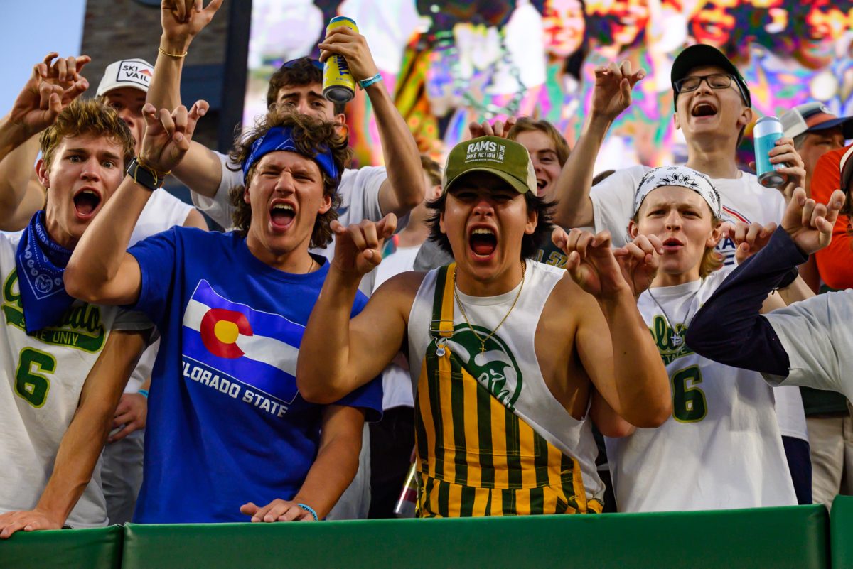 Colorado State University students pack the student section with state pride and cheer for their football team during CSU's football game against Washington State University Sept. 27. CSU lost 20-3.