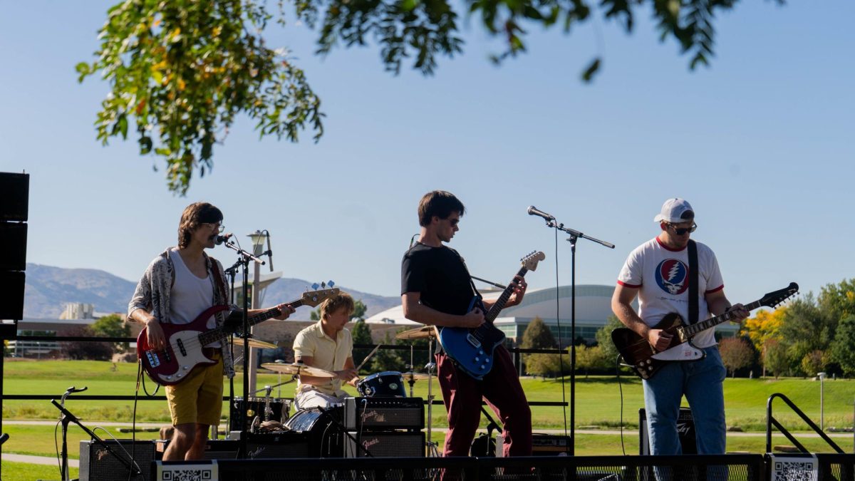 Fort Collins' local music band The Hymns performs at the Sutherland Gardens for KCSU's fourth annual Battle of the Band event Sept. 25. The Hymns are a local "no nonsense rock & roll band," and performed first. 