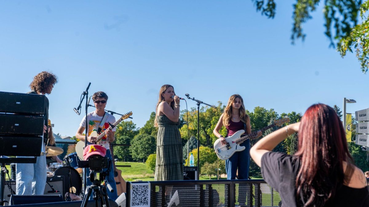Fort Collins local band Nokay performs at the Sutherland Gardens as part of KCSU's annual Battle of the Bands event. Nokay is a local alt-rock ensemble.  