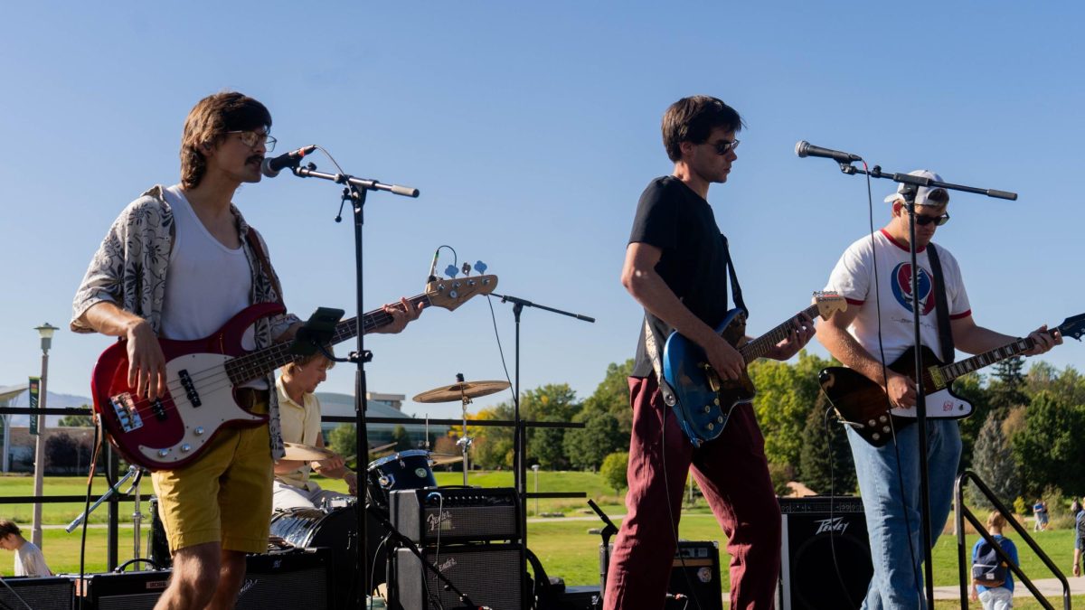 Fort Collins' local music band The Hymns performs at the Sutherland Gardens for KCSU's fourth annual Battle of the Band event Sept. 25. The Hymns are a local "no nonsense rock & roll band," and performed first. 