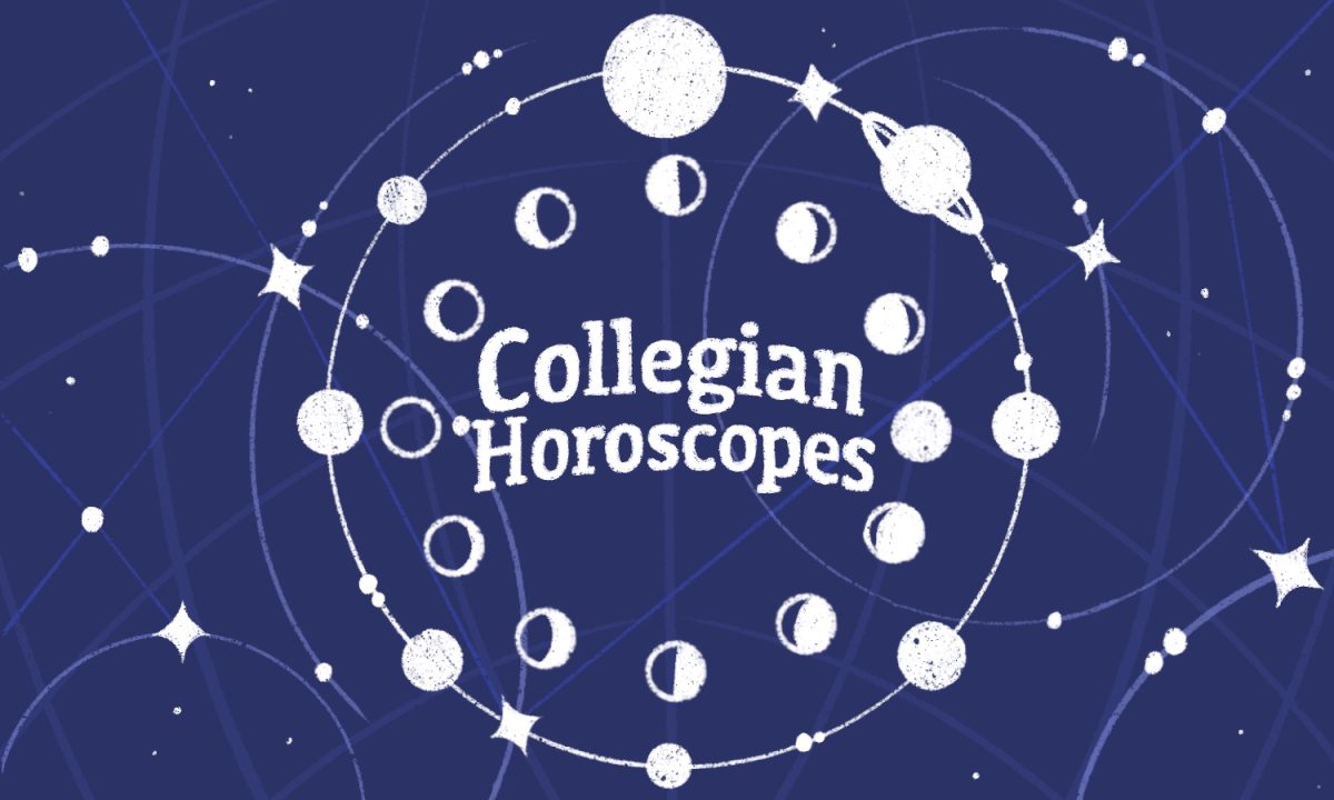 Star chart inspired background with the text “Collegian Horoscopes”