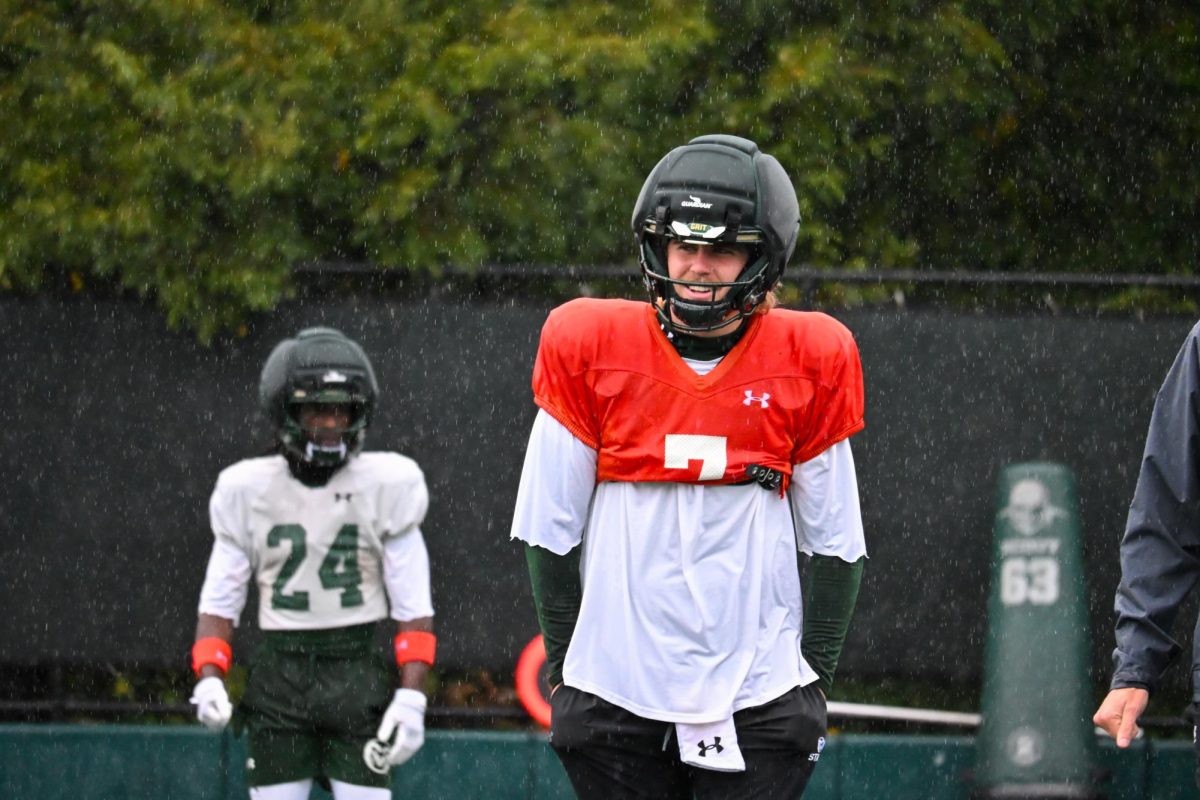 Jackson Brousseau (7) practices with the starters after head coach Jay Norvell named him the starting quarterback for Colorado State University football's upcoming game against Washington State University Sept. 23. Brousseau first saw field time against UTSA when the Rams lost 17-16.