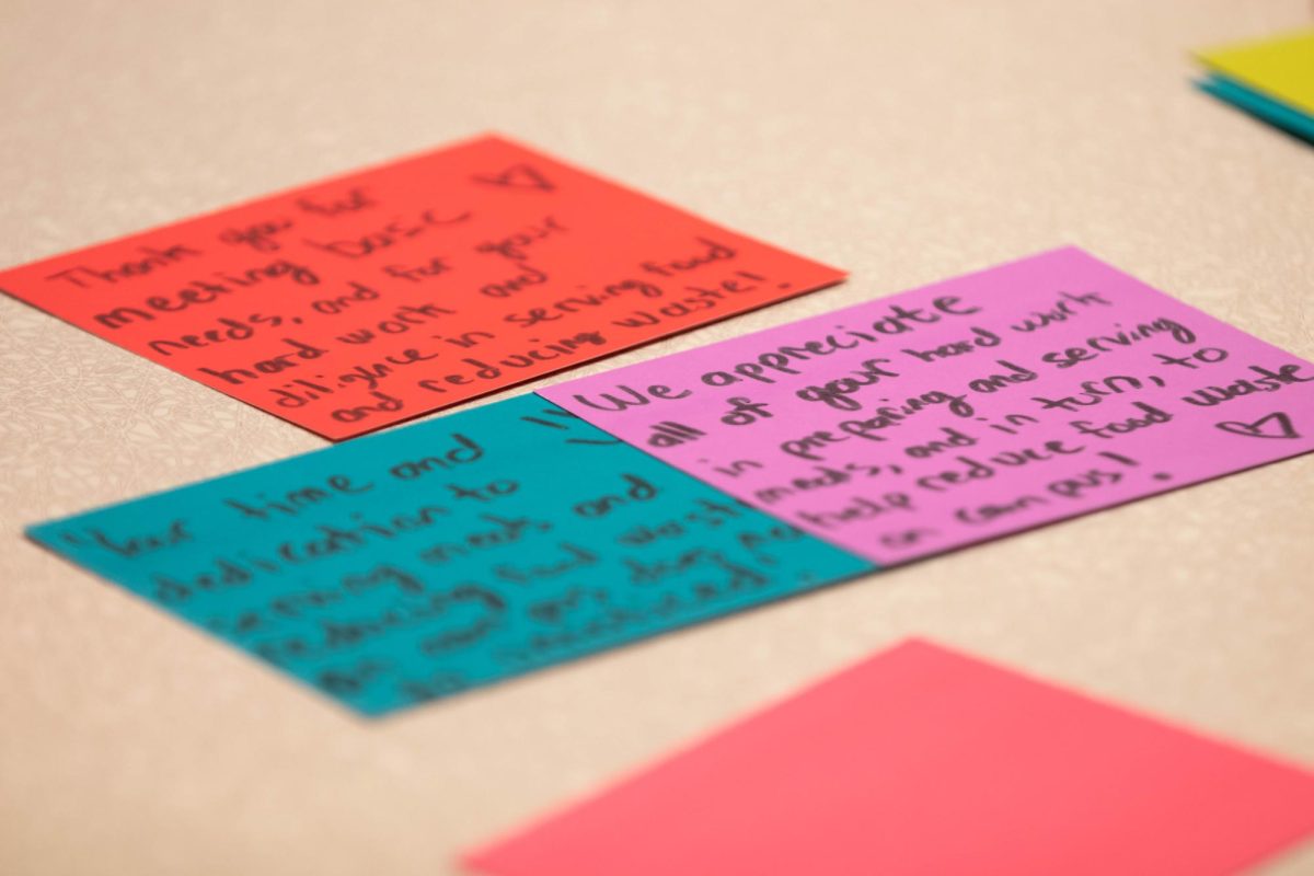 Appreciation notes from Coloardao State University students to the CSU housing and dining staff on Wednesday Sept. 24th in Fort Collins Colorado. "Our dining staff is not talked about as muh as many other of our areas on campus and I wanted them to be included just as much as everyone else." Said group leader Alasdair Detschman. Photo taken by Erica Pickering.