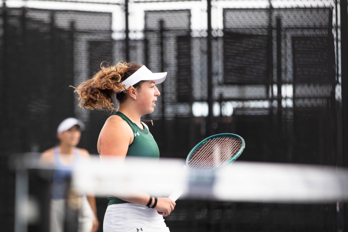 Hanna Haber, tennis player for Colorado State University, midplay during the match at the Jon Messick Invitational in Fort Collins Colorado on Friday Sept. 12th. Photo taken by Erica Pickering.