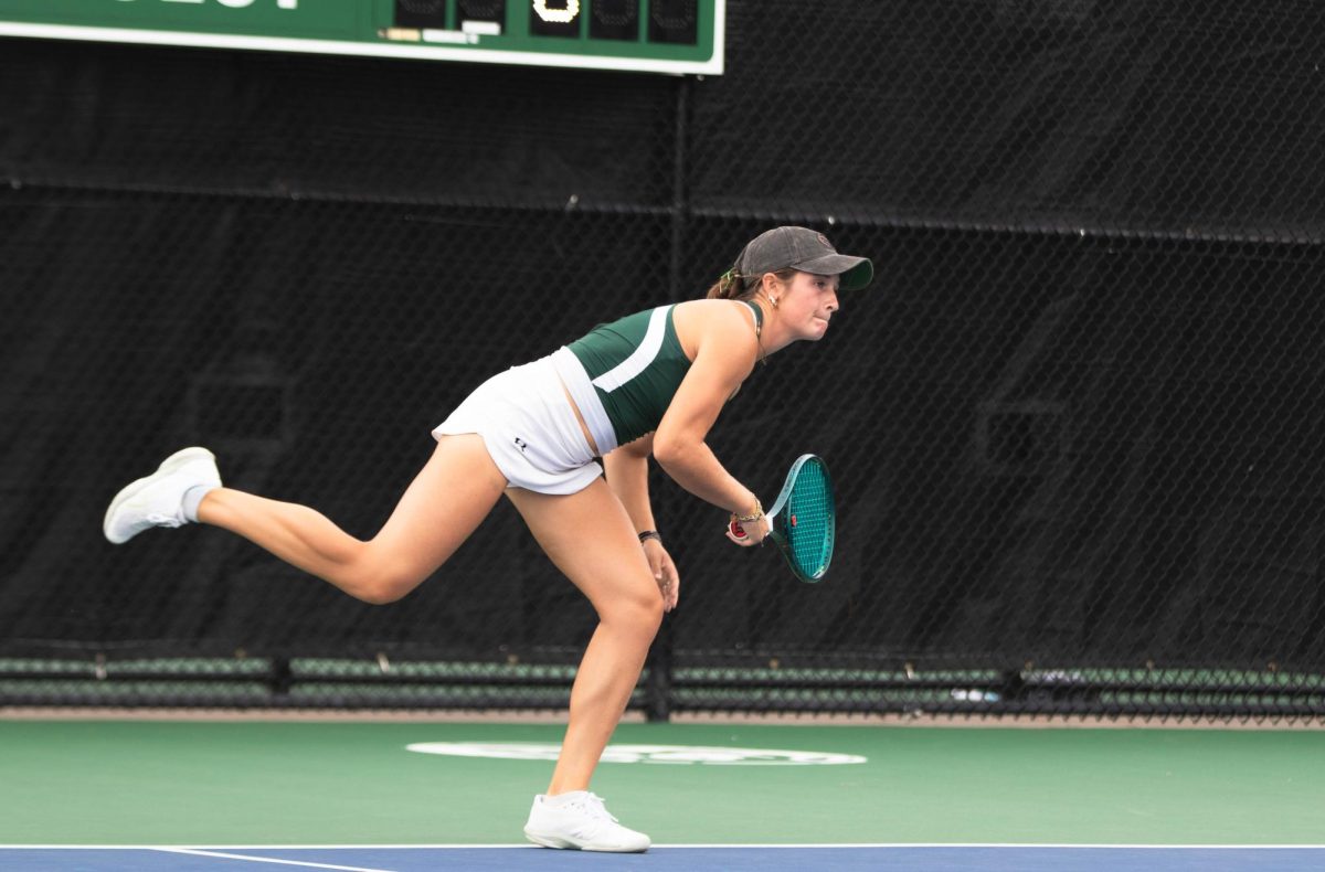 Tennis player for Colorado State University Dylan Voeks returns the ball to oppenents during math at the Jon Mmessick Invitational at the CSU Tennis Complex, in Fort Collins Colorado, Friday Sept. 12th. Photo taken by Erica Pickering.