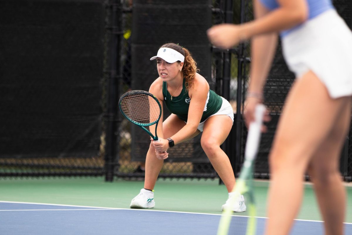 Hanna Haber prepares to return the ball to oppenents  at the Jon Messick Invitational match at the CSU Tennis Complex in Fort Collins Colorado on Friday Sept. 12th. Photo taken by Erica Pickering.