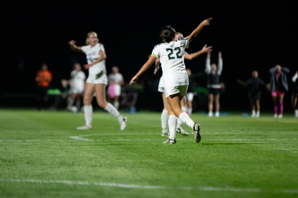 Midfielder Mia Casey, celebrates a play during the game against the University of Northern Colorado on Sept 4th in Fort Collins Colorado. Photo taken by Erica Pickering.