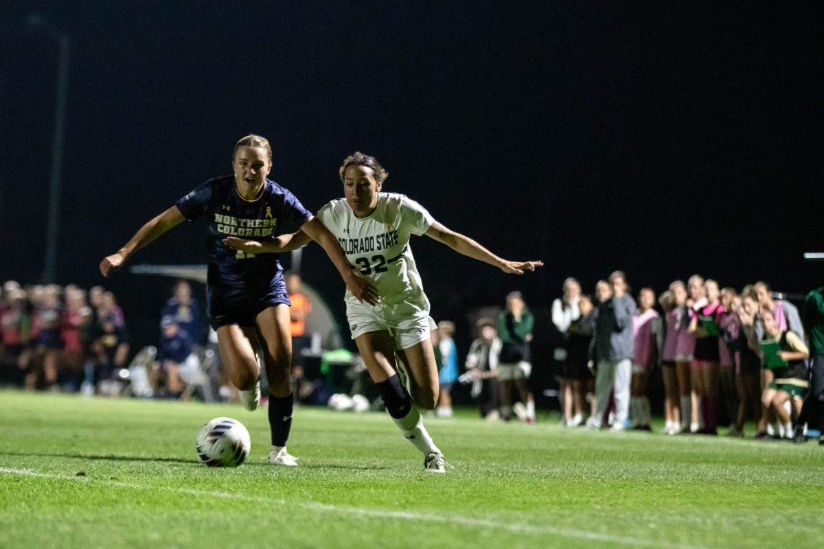 Kaja Dionne fights for possession of the ball during the game against the University of Northern Colorado, at Colorado State University on Sept. 4th in Fort Collins, Colorado. Photo taken by Erica Pickering.