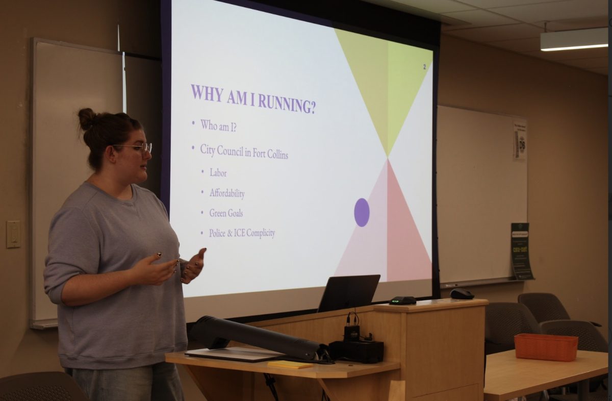 Fort Collins City Council District 5 candidate Zoelle Lane talks candidacy with the Colorado State University Political Review Club Sept. 25