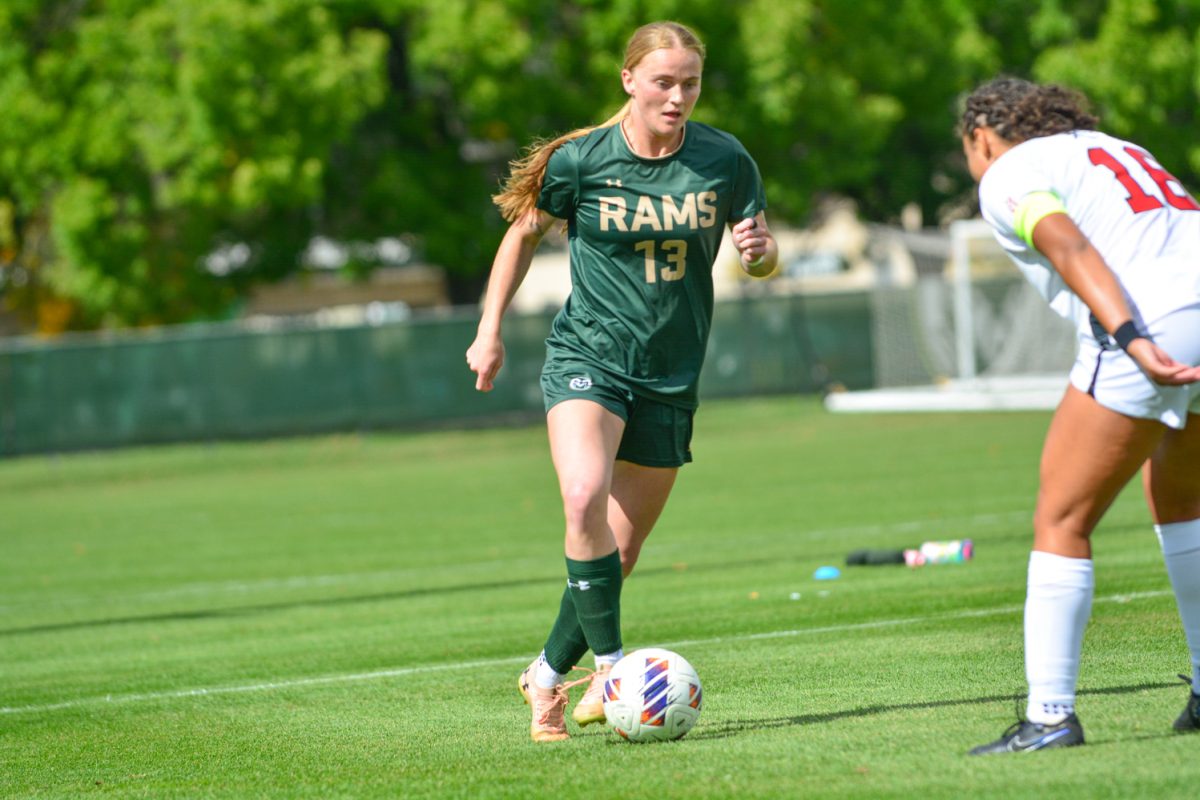 Taite DeLange dribbling the ball down the field to her teammates Oct. 5. Colorado State University defeated University of Nevada, Las Vegas with a score of 1-0. 