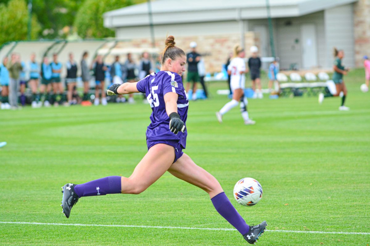 Gray Wilson performing a goal kick against University of Nevada, Los Vegas Oct. 5. Gray was the goalie for Colorado State University for the entire game.  