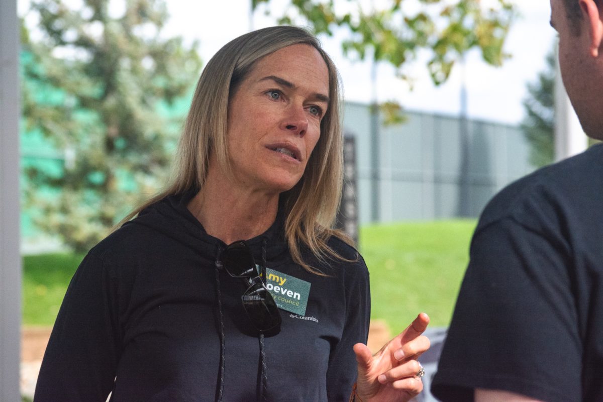 Candidate for District 5 Amy Hoeven engages at Civic Saturday event Oct. 4, 2025 at Fossil Creek Park. The Fort Collins municipal election is Nov. 4, 2025. 