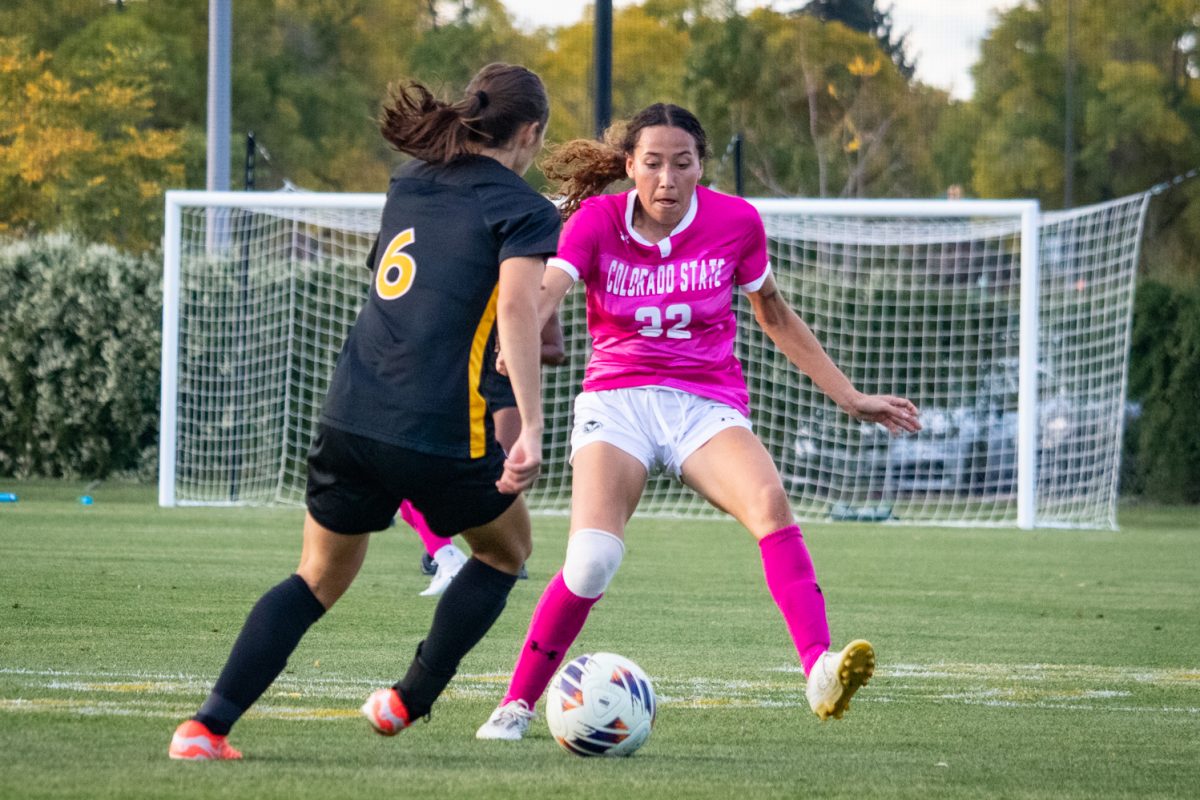 Kaja Dionne (32) defends during the match against Colorado College Oct 9. The Rams went on to beat the Tigers 2-1.