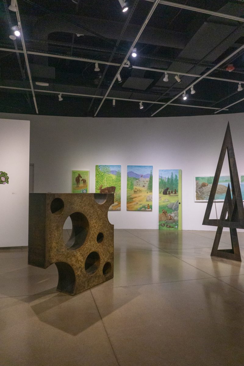 Pieces of art from various artists sit on display at the Lincoln Center Gallery Oct 10. The art gallery showcases the personal artwork of six artists who are creating art to enrich local public spaces.